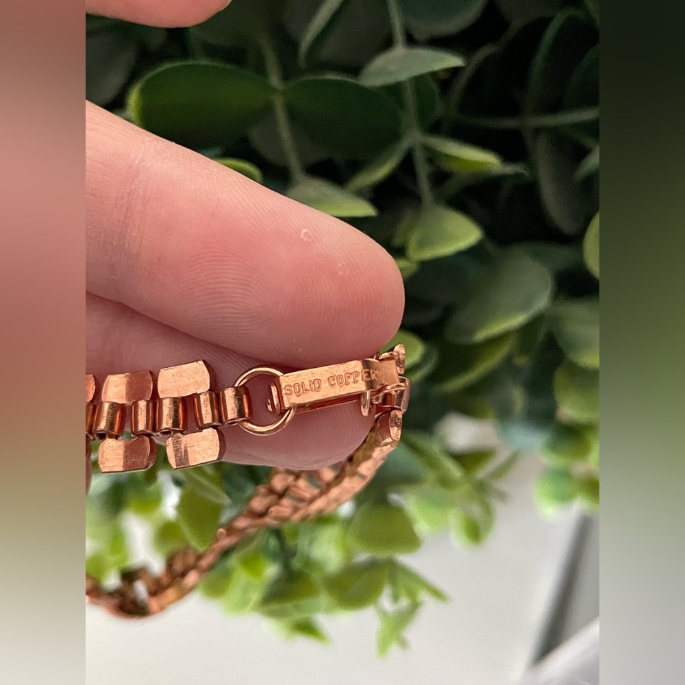 Vintage Solid Copper Metal Square Link Chain Brac… - image 3